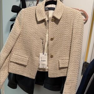 Zara Women's Cream Textured Blazer